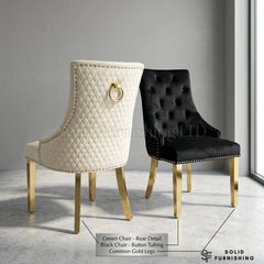 Majestic Velvet Ring Knocker Dining Chairs – Black or Mink With Gold Legs (Set of 2)