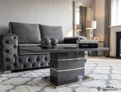 Milan Grey Glass Coffee Table – Contemporary Stainless Steel Centre Table