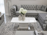 Milan White Glass Coffee Table – Bright Modern Stainless Steel Centre Table