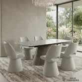 Monaco Grey 160–240cm Extending Ceramic Marble Dining Table Set with Maryland Grey Velvet 360° Swivel Chairs