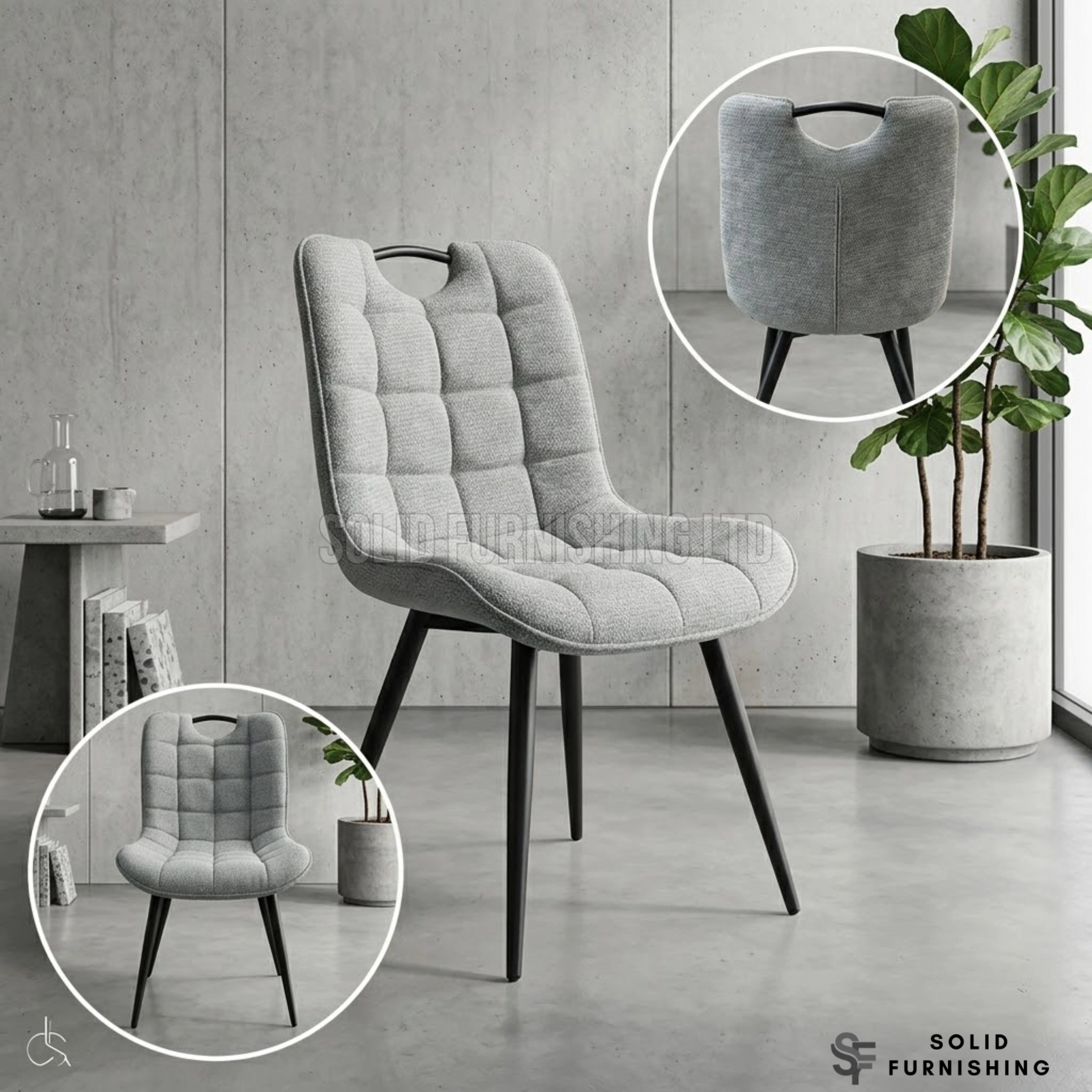 Monza Grey Fabric Dining Chairs – Quilted Upholstered Chairs (Set of 4)
