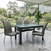 Morano 4 Seater Grey Glass Dining Set with Carlo Chairs – Affordable Dining Set UK