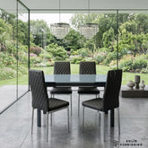 Morano 4 Seater Grey Glass Dining Table Set with California PU Chairs – Affordable Compact Dining Set