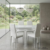 Morano 4 Seater White Glass Dining Table Set with California Chairs – Affordable Dining Set UK