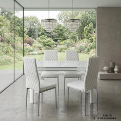 Morano 4 Seater White Glass Dining Table Set with California Chairs – Affordable Dining Set UK