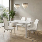 Morano 4 Seater White Glass Dining Table Set with Carlo White Chairs – Affordable Compact Dining Set