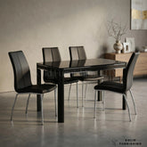 Morano Black Glass 4 Seater Dining Table Set with Carlo Black Chairs – Affordable Compact Dining Set