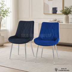 Mortiz Velvet Dining Chairs – Navy or Black with Chrome Legs (Set of 2)