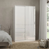 Naia High Gloss White 2 Door Wardrobe – 3 Drawer Bedroom Storage Wardrobe