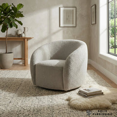 Nolita Koala Grey Brown Teddy Bouclé Accent Chair – 360° Swivel Lounge Chair