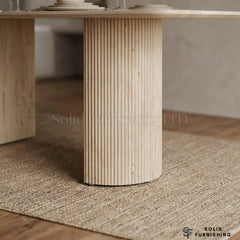 Olympia 160cm Beige Ceramic Dining Table – Fluted Pedestal Modern Dining Table