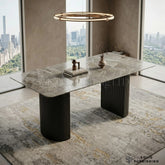 Olympia 160cm Grey Ceramic Dining Table – Modern Fluted Pedestal Dining Table