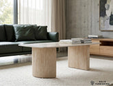 Olympia Beige Ceramic Coffee Table – Sintered Stone Ribbed Base Design