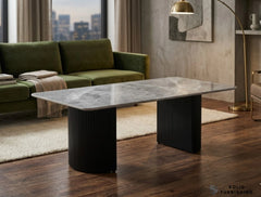 Olympia Grey Ceramic Coffee Table – Polished Sintered Stone Ribbed Base Table