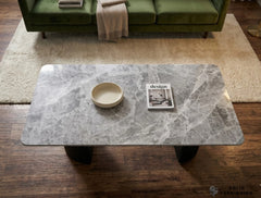 Olympia Grey Ceramic Coffee Table – Polished Sintered Stone Ribbed Base Table