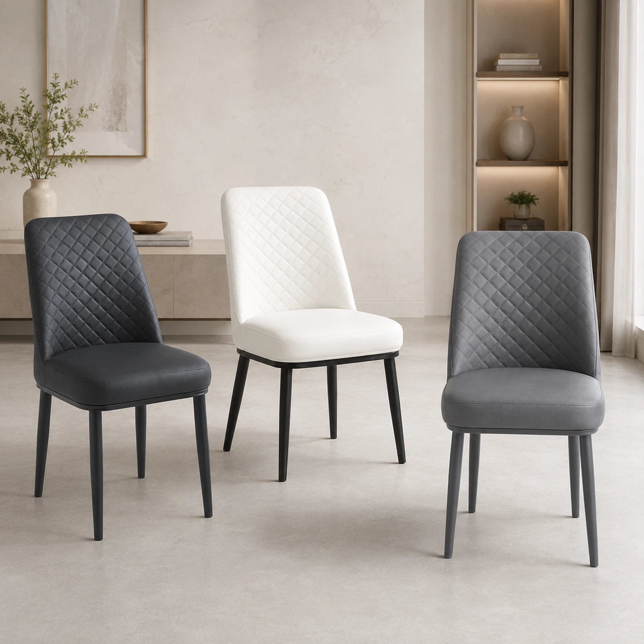 Oxford PU Leather Dining Chairs – White, Black or Grey (Set of 4)
