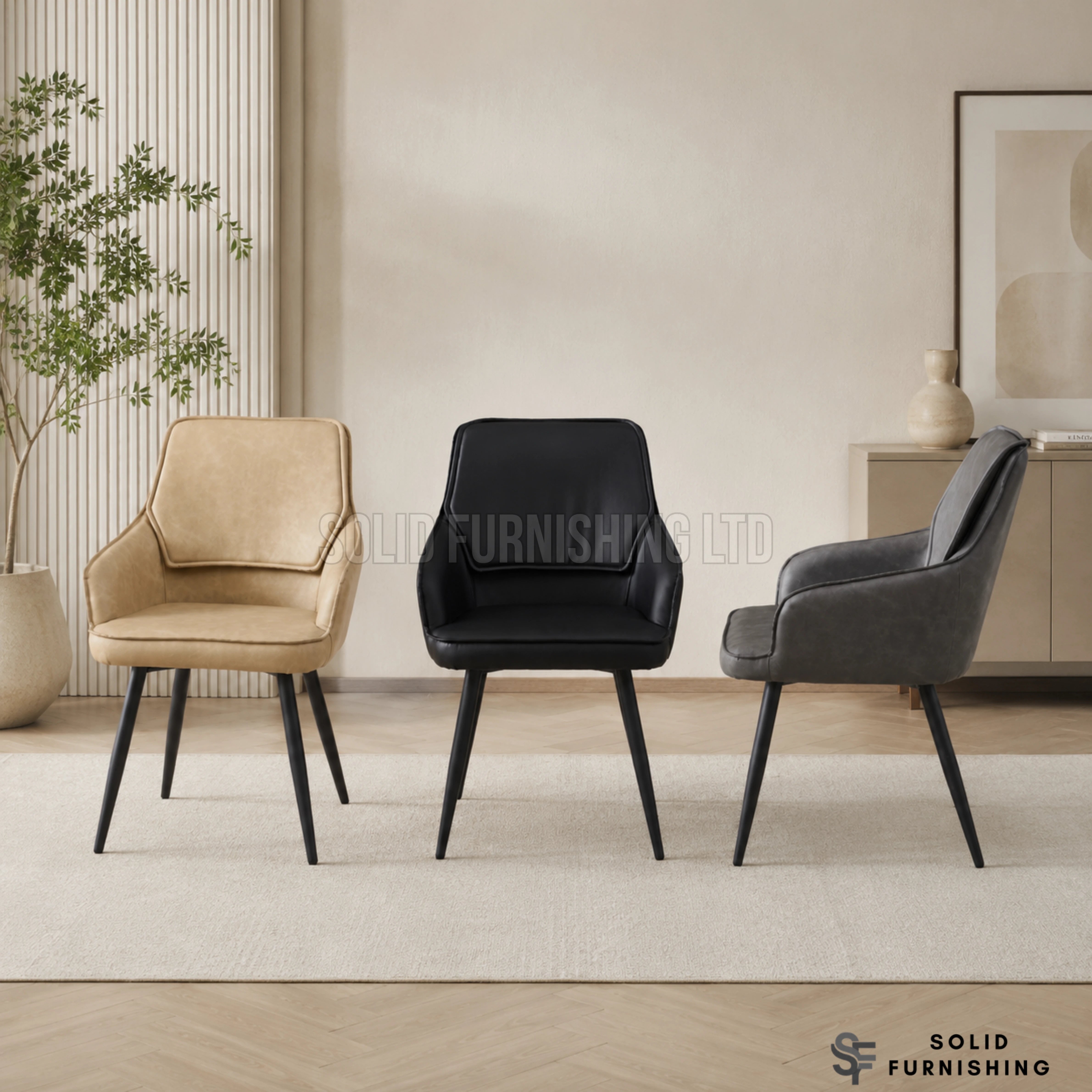 Palermo PU Leather Dining Chairs – Beige, Black or Grey (Set of 2)