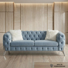 Paris Grey Shimmer Sofa Set – 3+2 Seater & Armchair | Chesterfield Velvet with Chrome Legs UK
