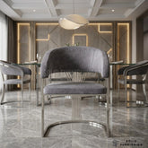 Porado Grey & Silver Leathaire Dining Chairs – Curved Back Dining Chairs (Set of 2)