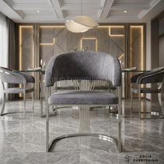 Porado Grey & Silver Leathaire Dining Chairs – Curved Back Dining Chairs (Set of 2)