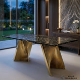 Ravello Black & Gold Marble Dining Table – Luxury Rectangular Table with Sculptural Gold Base