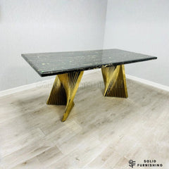 Ravello Black & Gold Marble Dining Table – Luxury Rectangular Table with Sculptural Gold Base