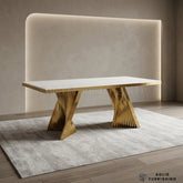 Ravello Cream & Gold Marble Dining Table – 160cm or 180cm Luxury Gold Base Table
