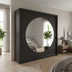 Rio Black Sliding Wardrobe with Round Mirror – Compact Bedroom Storage Wardrobe