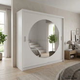 Rio White Sliding Wardrobe with Round Mirror – Space Saving Bedroom Storage