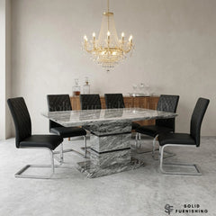 Roseberry 160cm Grey Marble Effect Dining Table – Modern 4–6 Seater Pedestal Table