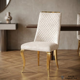 Roxby Cream & Gold Dining Chairs – Quilted Fabric Dining Chairs (Set of 2)