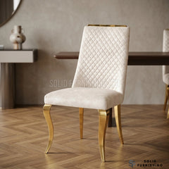 Roxby Cream & Gold Dining Chairs – Quilted Fabric Dining Chairs (Set of 2)