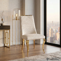 Roxby Cream & Gold Dining Chairs – Quilted Fabric Dining Chairs (Set of 2)