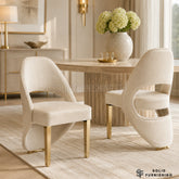 Santorini Cream Gold Dining Chairs – Curved Upholstered Chairs (Set of 2)