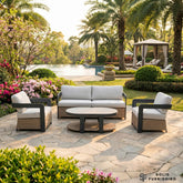 Selene 5 Seater Luxury Garden Lounge Set – Onyx Aluminium Outdoor Sofa Set with Sintered Stone Coffee Table
