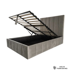 Siena Grey Velvet Ottoman Storage Bed – Gas Lift Double & King Size Bed Frame