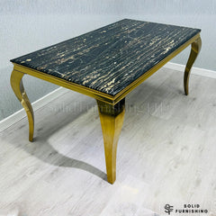 Sofia Black & Gold Marble Dining Table with Gold Cabriole Legs – Round & Rectangular Sizes