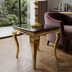 Sofia Black & Gold Marble Side Table – Gold Frame Lamp Table