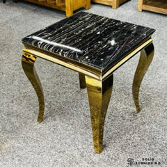 Sofia Black & Gold Marble Side Table – Gold Frame Lamp Table