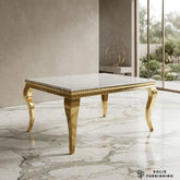 Sofia Cream & Gold Marble Dining Table with Gold Cabriole Legs – Round & Rectangular Sizes