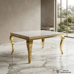 Sofia Cream & Gold Marble Dining Table with Gold Cabriole Legs – Round & Rectangular Sizes