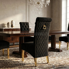 Sofia Gold Square Knocker Velvet Dining Chairs – Cream or Black (Set of 2)