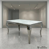Sofia Grey Marble Dining Table with Silver Cabriole Legs – Round & Rectangular Sizes