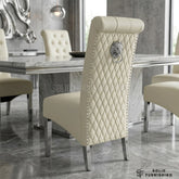 Sofia PU Leather Lion Knocker Dining Chairs – Grey or Cream (Set of 2)