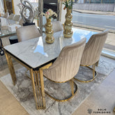 Sorrento 150cm Gold Ceramic Dining Table Set with Lasco Dining Chairs – 4 or 6 Seater