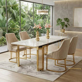 Sorrento 180cm Cream Sintered Stone Dining Table Set with Lasco Gold Frame Chairs – 4 or 6 Seater