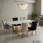 Sorrento 180cm Oval Ceramic Dining Table Set with Victoria Knocker Chairs – Gold Dining Set