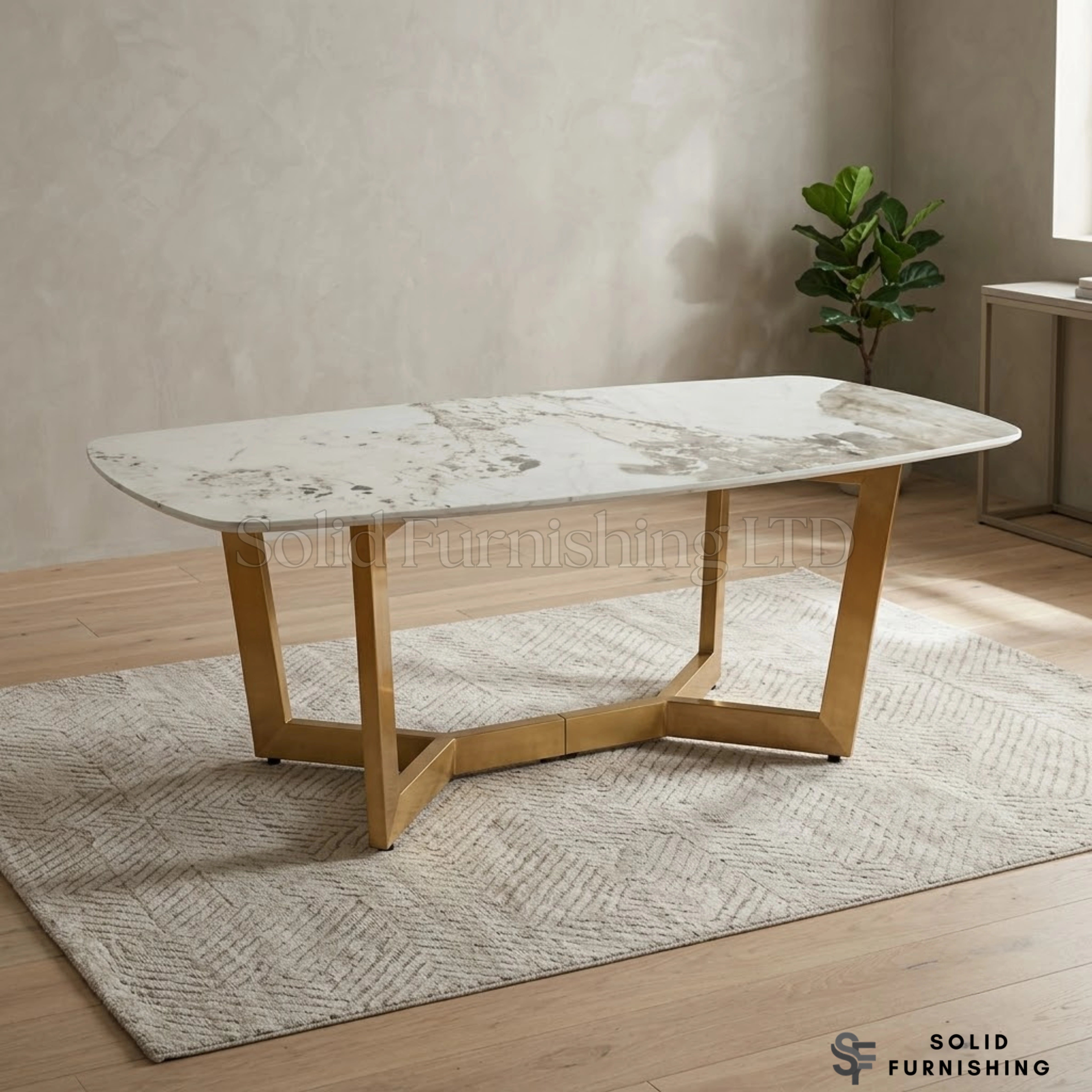 Sorrento Oval Cream Ceramic Dining Table with Gold Base – 150cm or 180cm