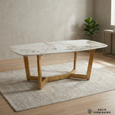 Sorrento Oval Cream Ceramic Dining Table with Gold Base – 150cm or 180cm