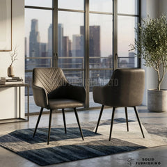 Stanford Grey PU Leather Dining Chairs – Modern Armchair Style (Set of 2)